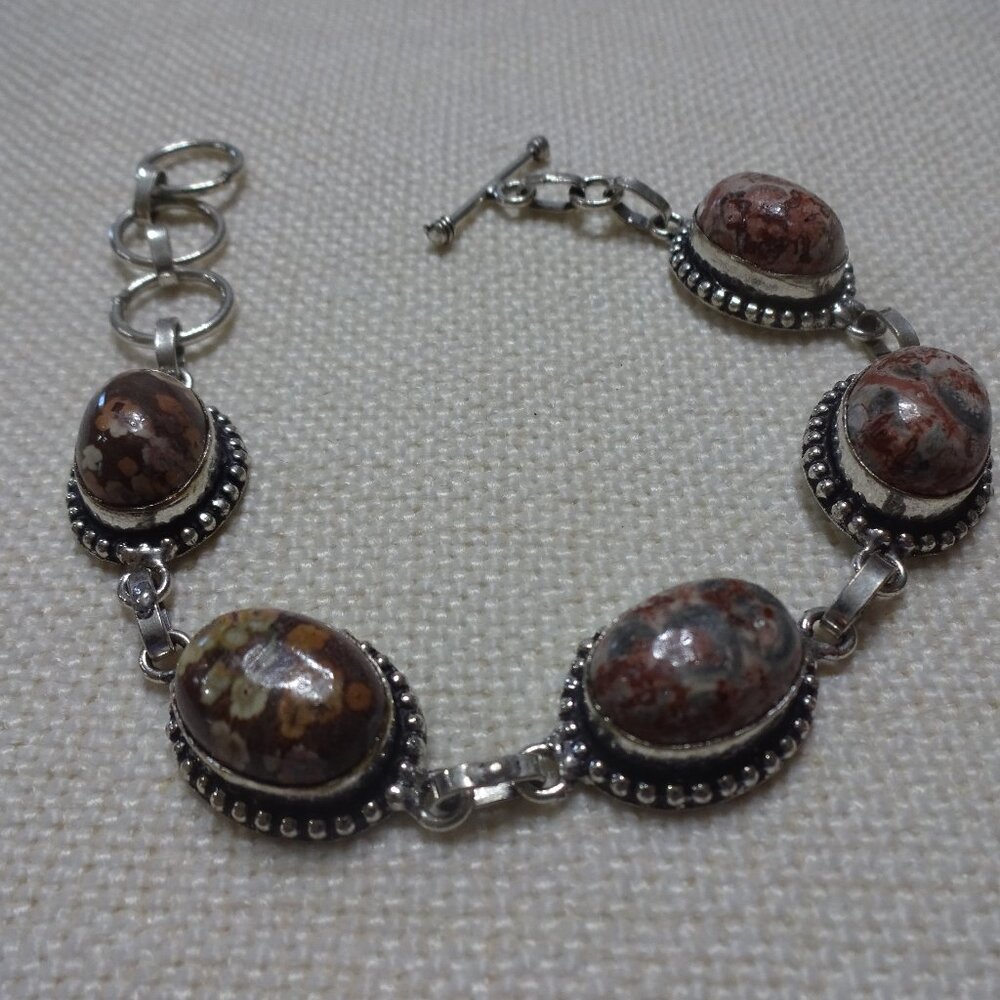 Natural LEOPARD JASPER Handmade Sterling Bracelet Size 8" #826B